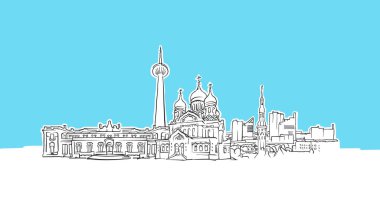 Tallinn Estonya Ufuk Çizgisi Panorama Vektör Sketch