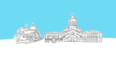 Tiflis Gürcistan Skyline Panorama Vektör Sketch