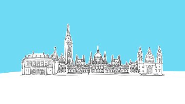 Budapeşte Macaristan Skyline Panorama Vektör Sketch