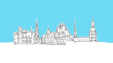 Riga Letonya Skyline Panorama Vektör Sketch