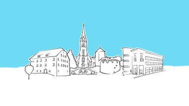 Vaduz Lihtenştayn Skyline Panorama Vektör Çizimi