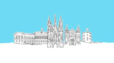 Vilnius Litvanya Ufuk Çizgisi Panorama Vektör Kroki