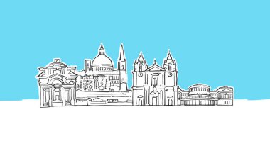 Valletta, Malta Skyline Panorama Vektör Çizimi