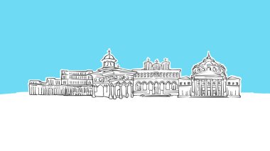 Bükreş, Romanya Skyline Panorama Vektör Sketch