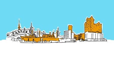 Hamburg Skyline Panorama Vektör Çizimi