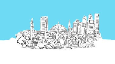 İstanbul Skyline Panorama Vektör Çizimi