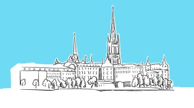 Stockholm Waterfron Skyline Panorama Vektör Sketch