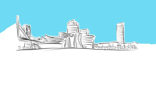 Boceto vectorial panorámico skyline de Bilbao — Archivo Imágenes Vectoriales