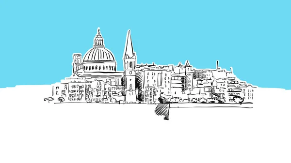 Valetta Skyline Panorama Vector Sketch — Vector de stock