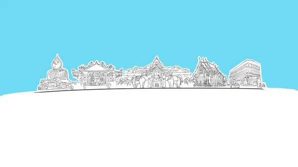 Boceto vectorial panorámico del horizonte de Phuket — Vector de stock