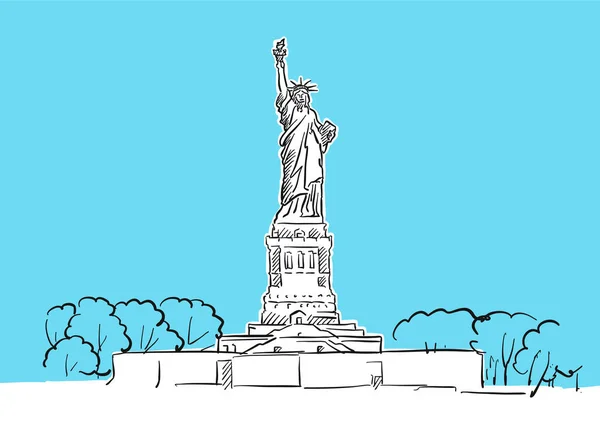 Estátua da Liberdade Skyline Panorama Vector Sketch —  Vetores de Stock