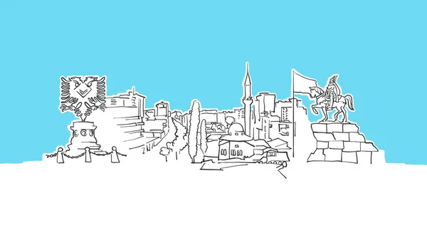 Tirana Skyline Panorama Vector Schizzo — Vettoriale Stock