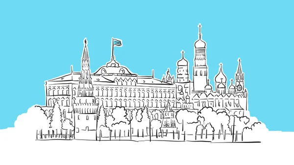 Kremlin, Moskova Skyline Panorama Vektör Sketch — Stok Vektör