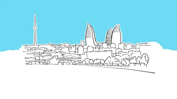 Baku Azerbaijan Skyline: Vector Sketch — стоковый вектор