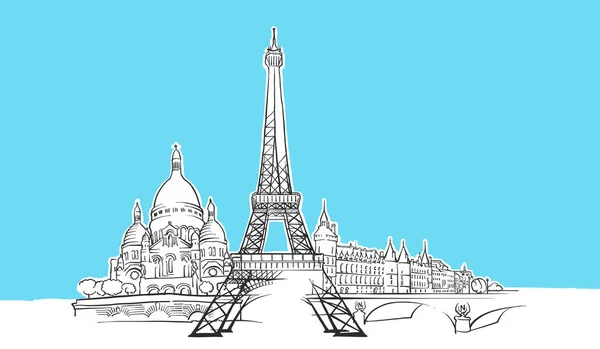巴黎法国天际线全景矢量素描 — 图库矢量图片