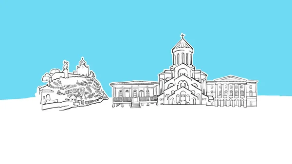 Boceto vectorial panorámico de Tbilisi Georgia Skyline — Vector de stock