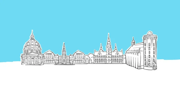 Copenhague Danemark Skyline Panorama Croquis vectoriel — Image vectorielle