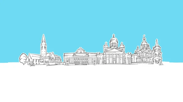 Helsinki Finlandia Skyline Panorama Vector Sketch — Vettoriale Stock