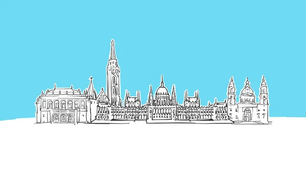 Budapest Hungría Skyline Panorama Vector Sketch — Vector de stock