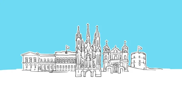 Vilnius Lituânia Skyline Panorama Vector Sketch — Vetor de Stock