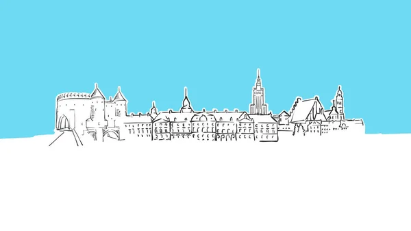 Varşova, Polonya Skyline Panorama Vektör Sketch — Stok Vektör