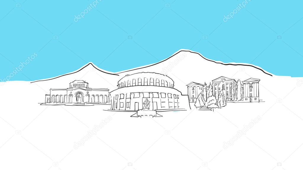 Yerevan Armenia Skyline Panorama Vector Sketch
