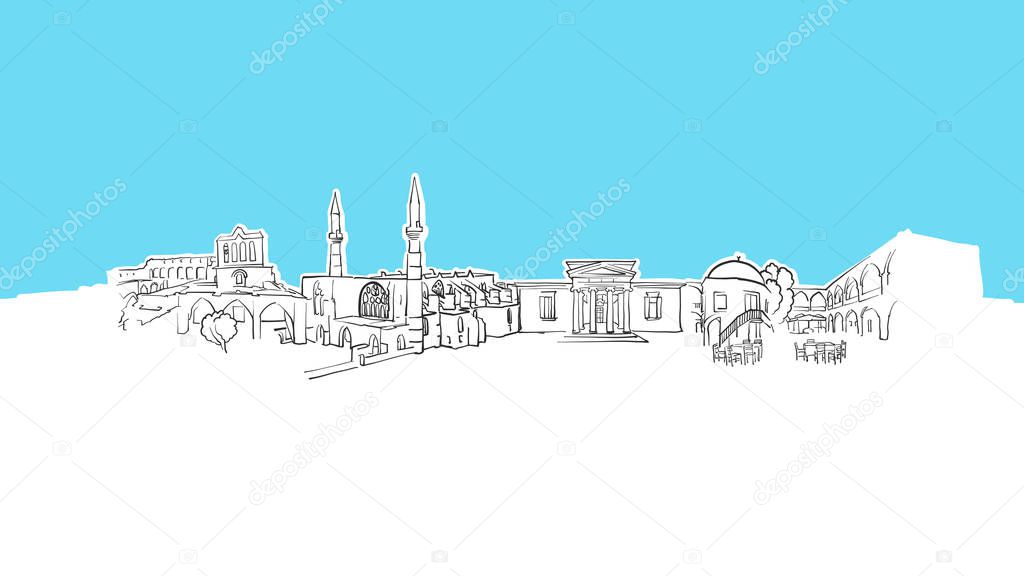 Nicosia Cyprus Skyline Panorama Vector Sketch