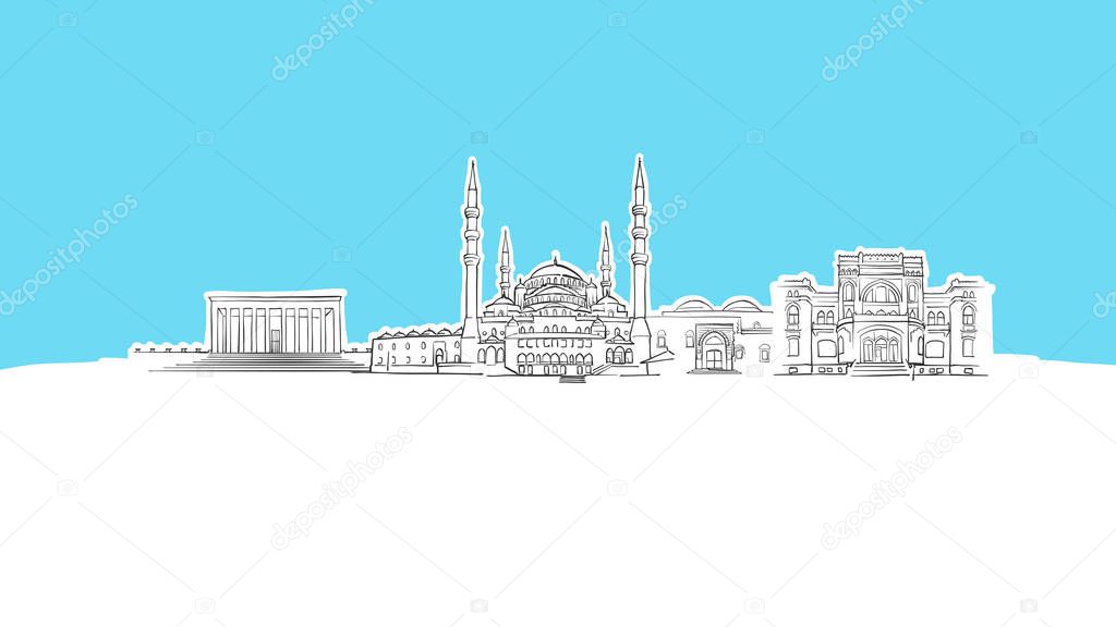 Ankara, Turkey Skyline Panorama Vector Sketch