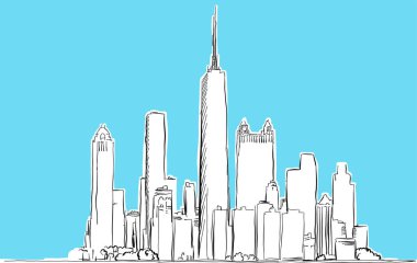 Chicago, Illinois Lineart Vektör Çizimi