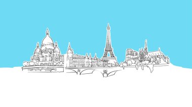 Paris Seyahat Yerler Lineart Vektör Sketch
