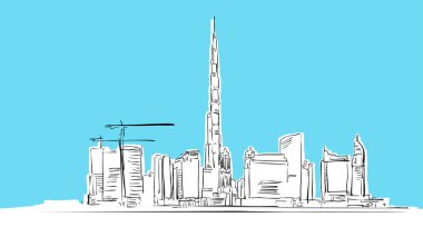 Dubai Landmarks Lineart Vektör Sketch