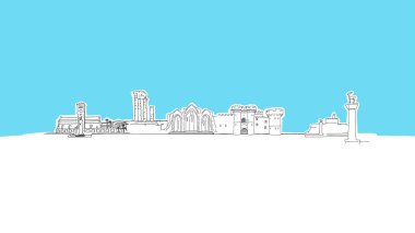Rodos Yunanistan Lineart Vektör Sketch