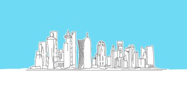 Doha Katar Gökdelen Lineart Vektör Sketch