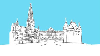 Brüksel Belçika Lineart Vektör Sketch