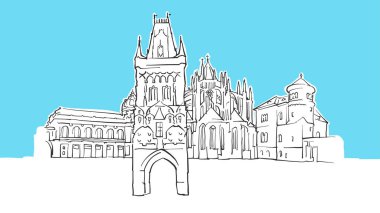 Prag Çek Cumhuriyeti Lineart Vektör Krokisi