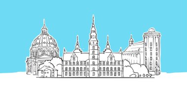 Kopenhag Danimarka Lineart Vektör Sketch