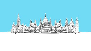 Budapeşte Macaristan Lineart Vektör Krokisi