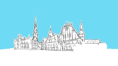 Riga Letonya Lineart Vektör Krokisi