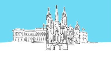 Vilnius Litvanya Lineart Vektör Krokisi