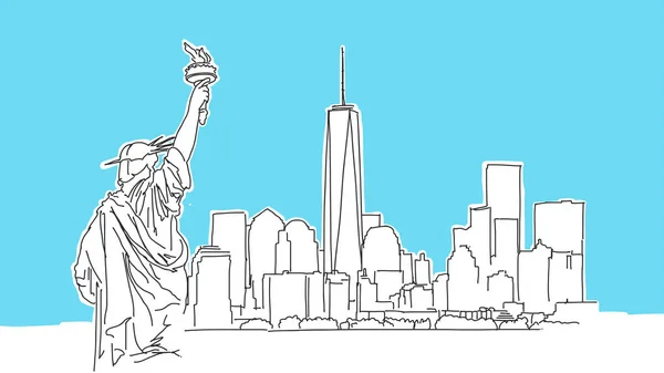 Nova Iorque Big Apple Lineart Vector Sketch —  Vetores de Stock
