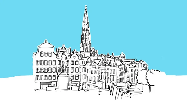 Brussel Landmark Lineart vector schets — Stockvector