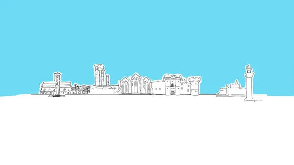 Rodi Grecia Lineart Vector Sketch — Vettoriale Stock