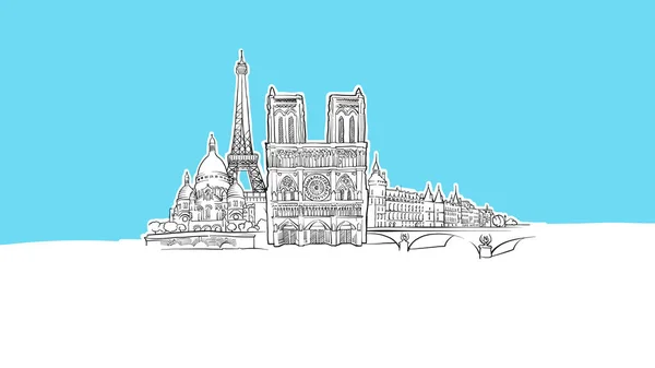 Parigi, Francia Lineart Vector Sketch — Vettoriale Stock