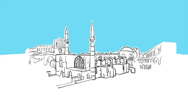 Nicosia Cipro Lineart Vector Schizzo — Vettoriale Stock