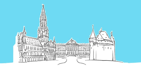 Brussel België Lineart vector sketch — Stockvector