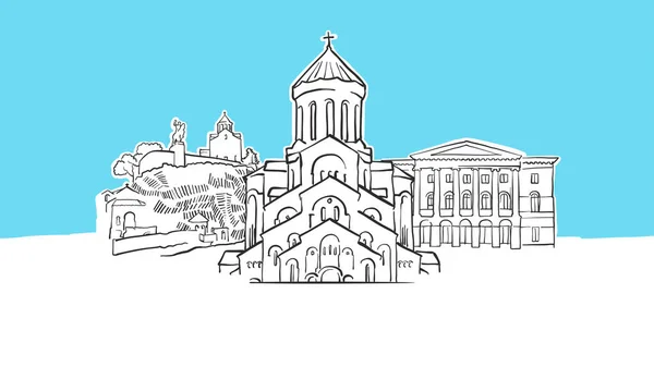 Tbilisi Georgia Lineart Vector Sketch — Stock Vector