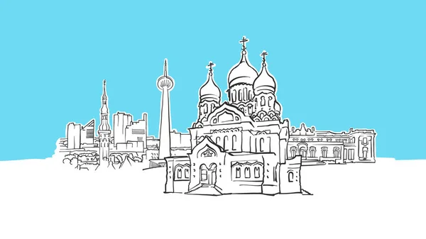 Tallinn Estonia Lineart Vector Sketch — Archivo Imágenes Vectoriales