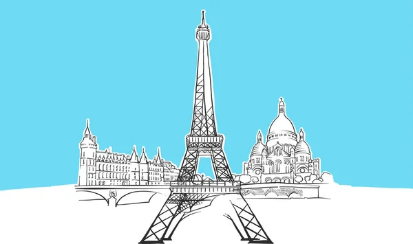 Paris França Lineart Vector Sketch — Vetor de Stock