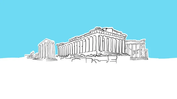 Atenas Grécia Lineart Vector Sketch —  Vetores de Stock