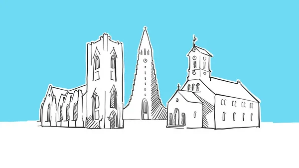 Reykjavik Islanda Lineart Vector Sketch — Vettoriale Stock